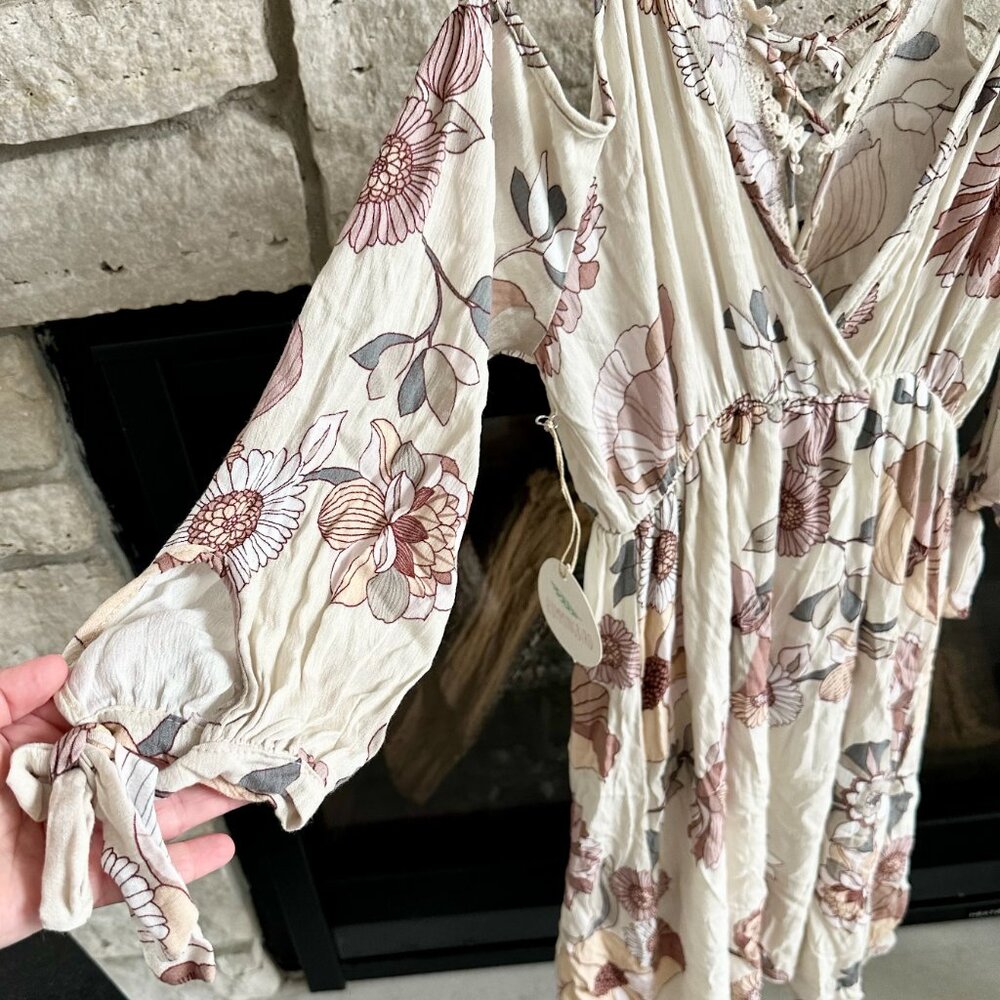 NWT* Hummingbird Dress Cold-shoulder Midi Floral Print Lace Detail 3/4 Size S - Picture 7 of 12